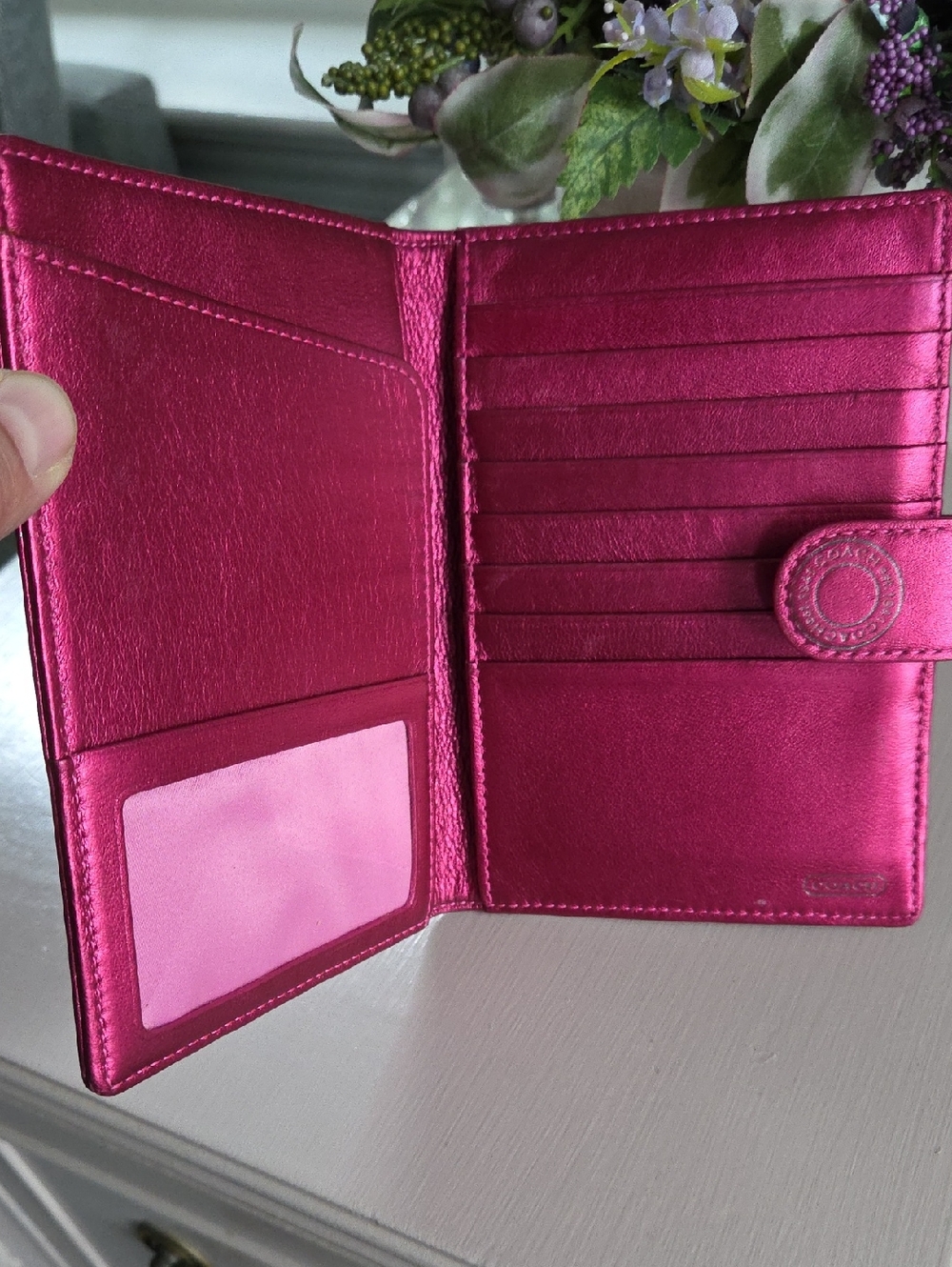 COACH  Metallic Fuchsia POPPY Leather Passport Wallet - Picture 7 of 15